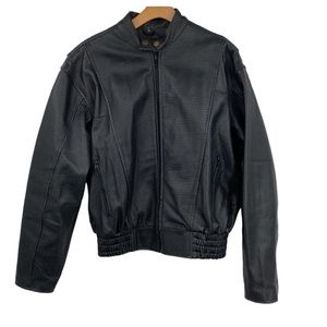 MAS Leather Coat Men’s XL Bomber Perforated Black Leather Heavy Biker Motorcycle